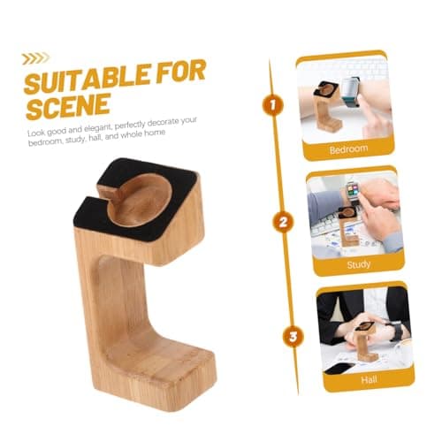 CAXUSD Bamboo Smart Watch Charging Bracket Smart Watch Charging Station Carbonized Bamboo Display Stand Desktop Nightstand Dock Travel Use Black Finish — view 3