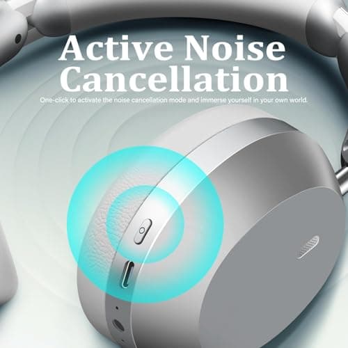 Wentronic Y04 Bluetooth Headphones Active Noise Cancelling Wireless Over Ear Headsets 48 Hours Playtime High Sound Quality Foldable Earphones with Soft Ear Cushion for Travel - White — view 2