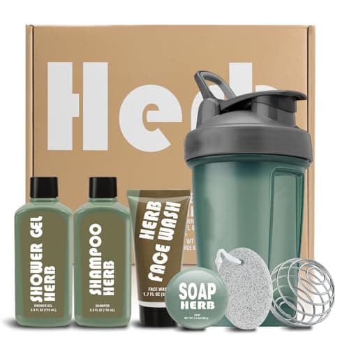 Gifts for Men 6PC Fresh Herbal Mens Bath Spa Gift Set with Travel Shower gel ,Shampoo,Face Wash, Water Bottle Skincare Set,Valentine Gifts for Men Birthday Christmas Present for Him Father's Day