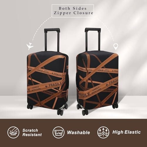 Explore Land Travel Luggage Cover Air Approve Suitcase Protector Fits 18-32 Inches Case, Gold Fragile, XL, Gold Fragile — view 2