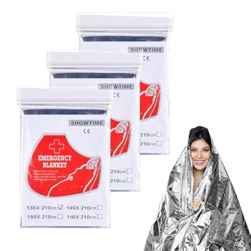 flintronic 3 Packs Emergency Foil Blanket, Windproof & Lightweight Thermal Blanket, Portable Survival Blanket for Outdoors,Hiking,First Aid,Marathons (Silver,160 x 210cm)
