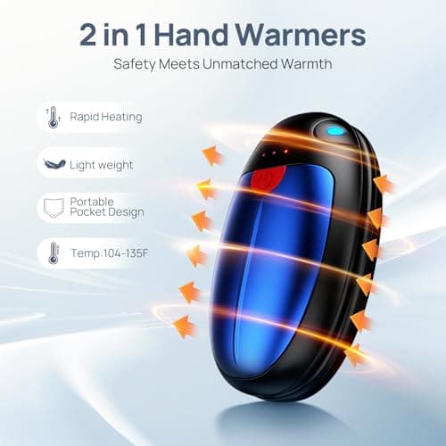 Hand Warmers Rechargeable 2 Pack, Electric Hand Warmers Reusable 20 Hrs Warmth, USB Hand Warmer with 3 Levels Heat Up to 57°, Portable Pocket Handwarmers for Hiking Golf Raynaud's Arthritis(Blue) — view 2
