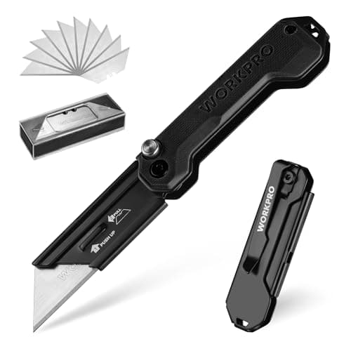 WORKPRO Folding Utility Knife with 10 SK5 Blades, Box Cutter with Belt Clip