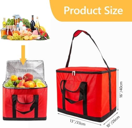 SFBSFL Large Cooler Bag, Insulated Thermal Cool Box - 30 Can Capacity Leakproof Cooler Bag for Picnic,Camping, Beach, Grocery Shopping,Food Delivery - Reusable, Foldable,Keeps Cold & Warm Red — view 2