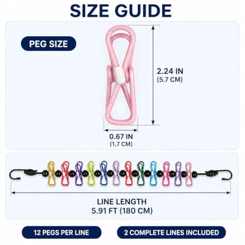 2pcs Travel Washing Line with Pegs, Travel Clothes Line With 24 Clips — view 2
