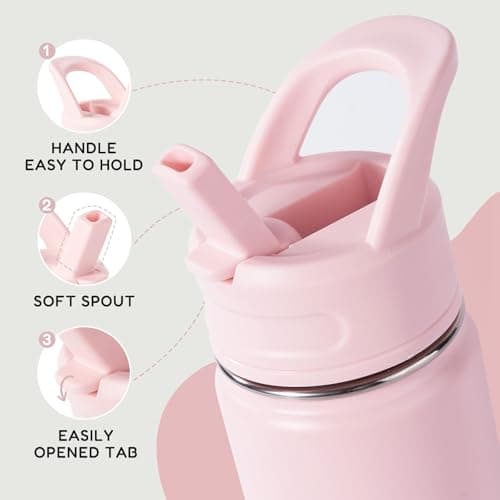 Fijinhom Kids Water Bottle for School, 360ml/12oz, Toddler Water Bottles with Straws, Stainless Steel Vacuum Insulated Water Bottles for Boys&Girls, Leak-Proof, BPA-Free,Pink — view 4