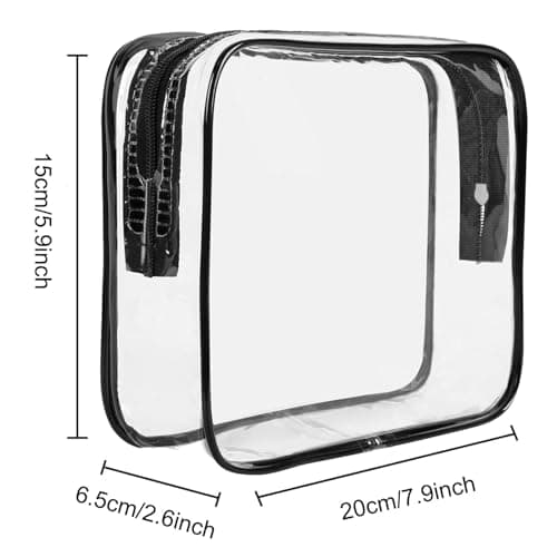 FIYUK Clear Travel Toiletry Bag TSA Approved Size Makeup Cosmetic Bag Portable Waterproof Transparent Pouch Storage, Black — view 2