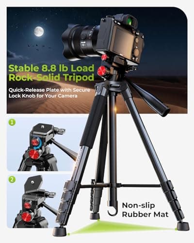 CAMBOFOTO 72" Camera Tripod for DSLR & Phone, Travel Tripod with Phone Clip — view 2