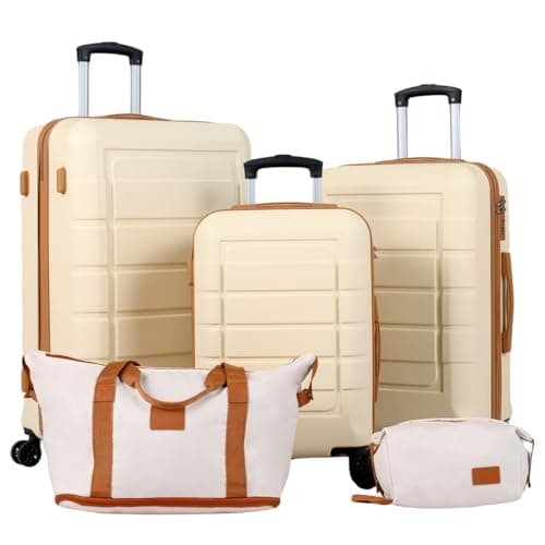 COSTWAY Suitcase Sets 5 Piece, 20"/24"/28" Lightweight Luggage Set (Beige)