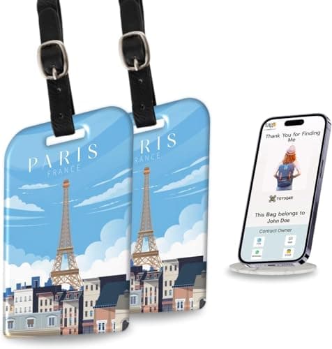 [Pack 2] tag8 Paris Smart Bag tag |Trendy Luggage tag ID Fashionable Digital Name tag | Airline Compliant, SITA World Tracer Code Enabled | Travel Gift idea, Collectible