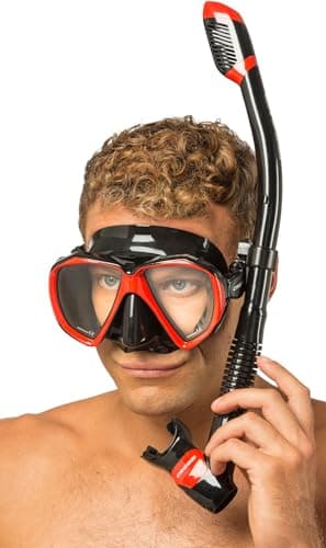 CRESSI Set Ranger & Dry - Snorkeling Combo Set for Adults, Mask and Snorkel in Practical Case, Black/Red, One Size — view 4