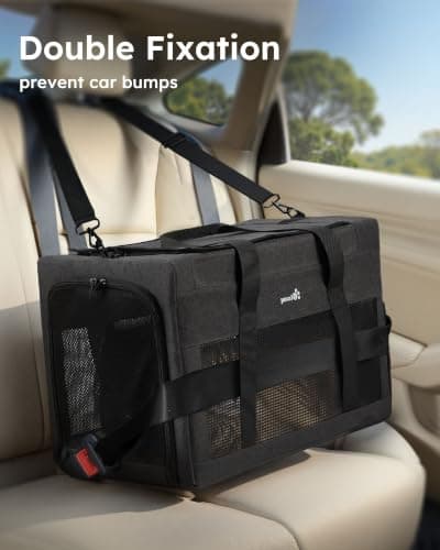 pecute Cat Carrier XL, Stable Dog Carrier with Safety Belt, Dark Grey — view 3