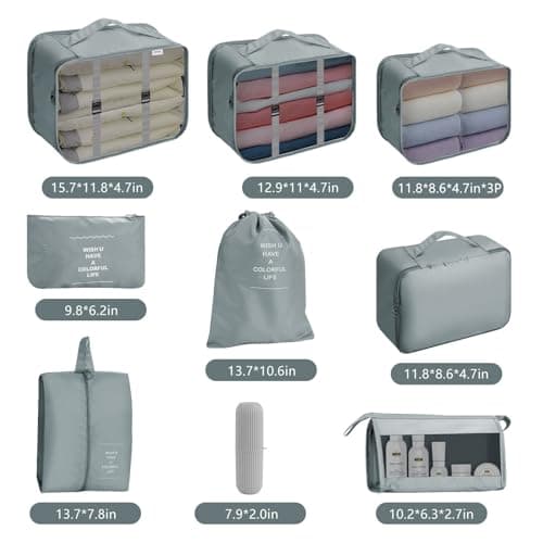 Jsdoin Packing Cubes for Suitcase,11 PCS Travel Luggage Packing Cubes for Backpack, Waterproof Essentials Suitcase Organiser Bags, Travel Accessories (Grey) — view 4
