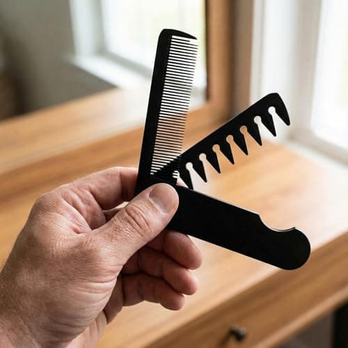 Hopzab 2-in-1 Fold Pocket Comb for Men,Mini Travel Foldable Brush Combs,Portable Hair Brush, Plastic Folding Brushes,for Everyday Hairs, Beard and Mustache Grooming — view 4