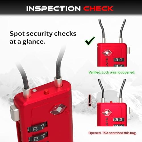 Vipersafe New TSA008, TSA Approved Luggage Lock with Open Alert Indicator – 4-Digit Travel Lock for Luggages, Bags & Backpacks – Heavy Duty Flexible Cable Padlock (Red, 1-Pack) — view 5