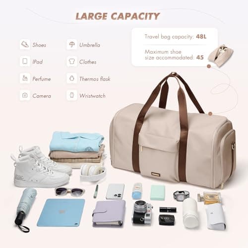 GOLF QUALITY Garment Bags for Travel 2 in 1 Convertible Suit Travel Duffel Bag for Women, Stylish Carry On Duffle Bag with Shoulder Strap Weekend Overnight Holdall Bags for Men 48L, Apricot — view 4