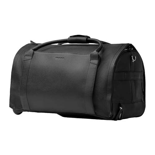 Wool & Oak NOVA Large Duffle Bag with Wheels, Black, 10” x 12” x 21”, Leather