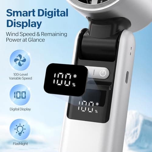 Vtizikl Portable Handheld Fan,100 Speed Rechargeable Hand Held Fan with Digital Display,4000mAh Battery,Ice Cooling,3 in 1 Foldable Turbo Mini Fan for Travel Office Camping — view 4