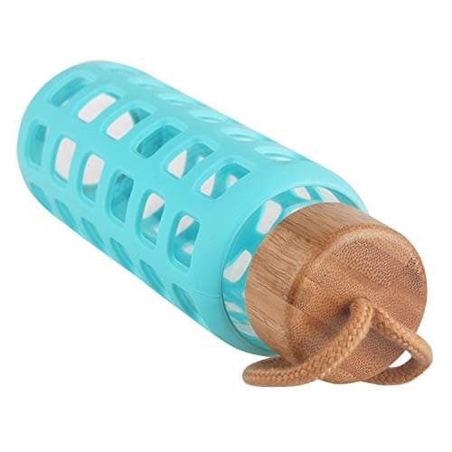 Cleesmil Sports Glass Water Bottle with Silicone Sleeve with Bamboo Lid BPA Free 660 ml (Aqua Blue) — view 4