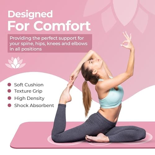 HH Home Hut Non-Slip Yoga Mat - Premium Gym Fitness Exercise Mat for Yoga, Pilates and Workout for Women and Men - Durable Foam Equipment Floor Mat with Carry Strap - Pink Thick 8mm - 183 x 61cm — view 4