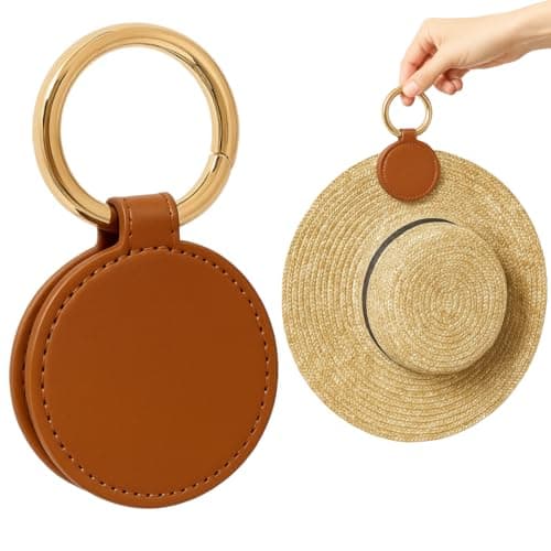 GALAXY BEAUTY Magnetic Hat Clip for Bag Travel (Brown) - Hands Free Hat Holder Clip for Backpack, Luggage, Purse - Leather Cap Clip with Gold Carabiner Key Ring