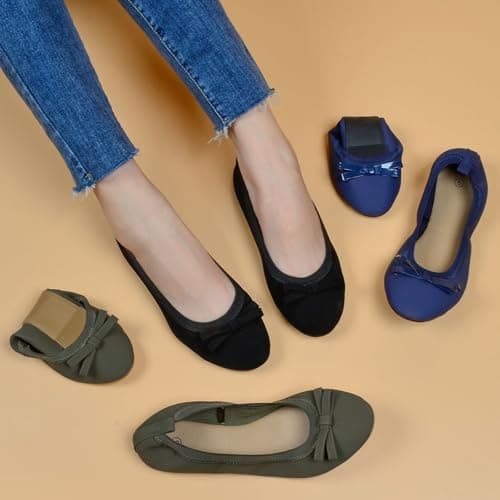 UK Ladies' Rollable Ballet Pumps Space-Saving Travel Flats Formal Wedding Shoes Women Memory Foam Collapsible Flats | Lightweight Foldable Design Blue — view 2