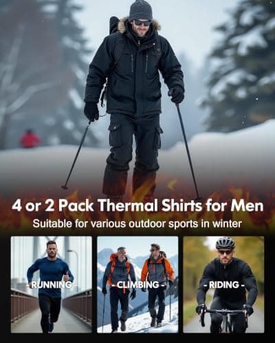 Men Thermal Long Sleeve Tops Crew Neck 4 Pack Black-Black-Black-Black M — view 5