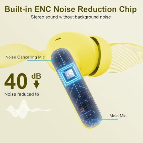 Btootos Wireless Earbuds, Bluetooth 5.4 Headphones In Ear with 4 ENC Noise Cancelling Mic, New Bluetooth Earbuds Mini Deep Bass Stereo Sound, 36H Playtime LED Display Wireless Earphones Yellow — view 4