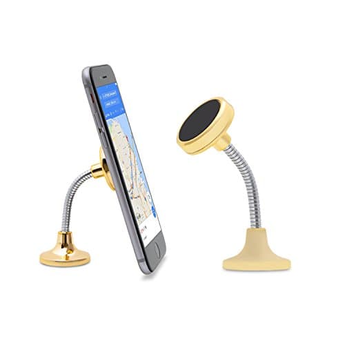AQUARIUS Car Spring Magnetic Phone Holder, Gold 360° Rotation Dashboard Mount with 3M Adhesive Base, Universal Hands-Free Dashboard Cradle for iPhone & Android Smartphones