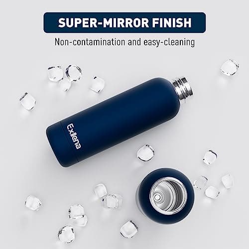 Exllena Insulated Water Bottles 500ml with Clip, Double Wall Vacuum Drinks Bottle Keeps Drinks Cold 24 Hrs/Hot 12 Hrs, Stainless Steel Water Bottle BPA Free (Dark Blue) — view 6
