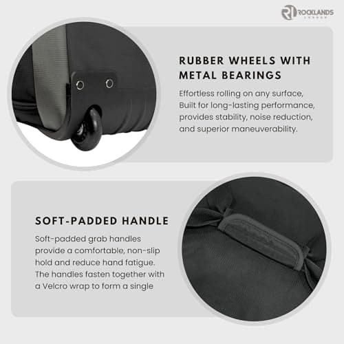 Rocklands® Lightweight Wheeled Holdall Medium Duffle Trolley Suitcase Thick Heavy-Duty Cross Nylon EVA-Backed Front, Hard Base Travel Bag (Medium - 28" (H72xW37xD36 cm), Black) — view 3
