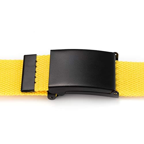Mile High Life Cut To Fit Canvas Web Belt Size Up to 52" with Flip-Top Solid Black Military Buckle (Yellow) — view 6