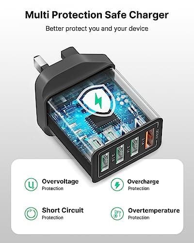 XUDUO 4-Port Fast Charger UK Wall Adapter 33W QC 3.0 Multiport Mains Power Adaptor For iPhone 16 15 14 13 12 11 Pro Max XR XS 8 Plus iPad Samsung — view 5