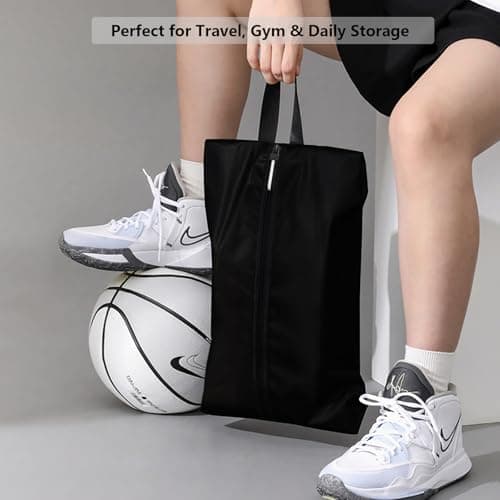 Shoe Bags for Travel, Waterproof Oxford Fabric, Zippered Shoe Storage Organiser with Handle, Lightweight Dustproof Shoe Pouch for Trainers, Gym, 16.5 x 9.8 Inches (Shoe Bag Black-2 Pack) — view 5