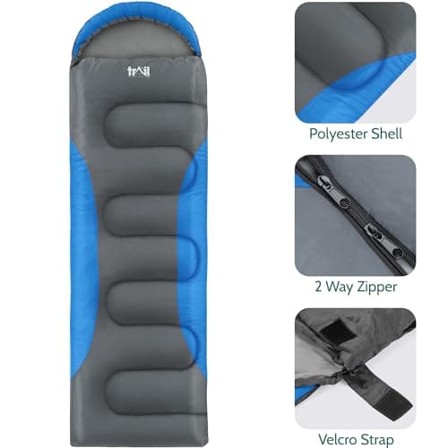 Trail Alpine 250 Sleeping Bag with Hood, 3 Season, Single Adult, Blue — view 4