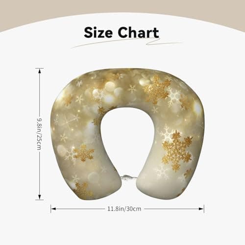 AUGUSTRUSH Memory Foam Neck Pillow - Travel Pillow With Adjustable Clasp, Removable Washable Cover For Airplane Office Car, Ergonomic Support Comfortable U-Shaped Pillow, Gold Silk Christmas Print — view 4