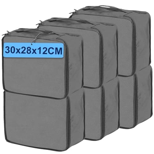 Medium Packing Cubes 6 PCS, 30x28x12CM Same Size Suitcase Organiser Bags, Mesh Packing Cubes for Suitcases Medium Set Only (Light Gray, 6 x M)