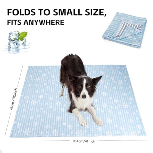 Deamoser Dual-Sided Cooling Blanket for Dogs & Cats,Lightweight Self Cooling Blanket with Ice Silk & Natural Cotton 104x76cm, Breathable Pet Summer Throws for Travel, Machine Washable (M, Blue) — view 2