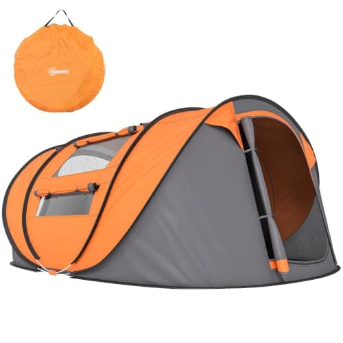 Outsunny 3 Person Pop-up Camping Tent w/Ground Sheet 4 Windows Orange
