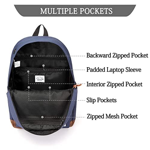 VASCHY School Backpack Unisex Classic Lightweight Tear Resistant Water Resistant for 15 inch Laptop, Blue New, 18.5 inches, Casual — view 5