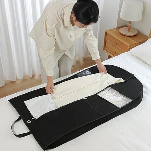 51 inch Dance Costume Bag, Suit Bag Foldable Clothes Covers with 3 Zipper Pockets Suit Carrier Hanging Garment Bags with ID Slot for Travel Storage — view 6