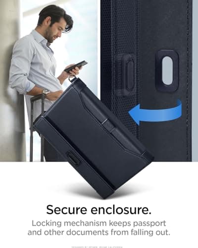 Spigen Passport Card Cover Holder Passport Wallet Travel Documents Organizer Protector Passport Holder Travel Accessories with RFID Blocking Technology SIM Card Pin Included - Navy Blue — view 5