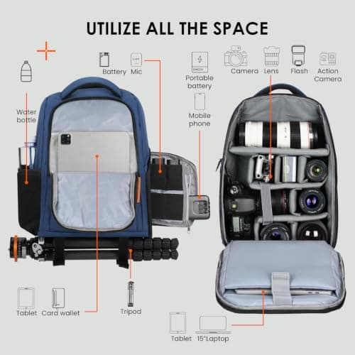 TARION Camera Bag Backpack 15L - Side Access Waterproof 15" Laptop Sleeve — view 3