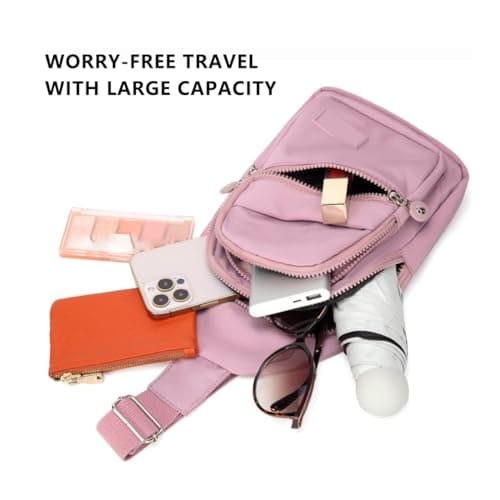 Sling Bag Chest Bag for Women Men,Anti Theft Crossbody Bags,Waterproof Shoulder Bags,One Strap Small Backpack Lightweight Small Rucksack for Sports Outdoor Travel (Purple) — view 5