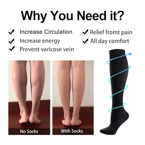 YUEDGE 3 Pairs Compression Socks for Women, Black Travel Flight Socks, Compression Support Stockings for NHS Workers, Pregnancy, Running, Cycling, Activewear, Size 4-7 — view 5