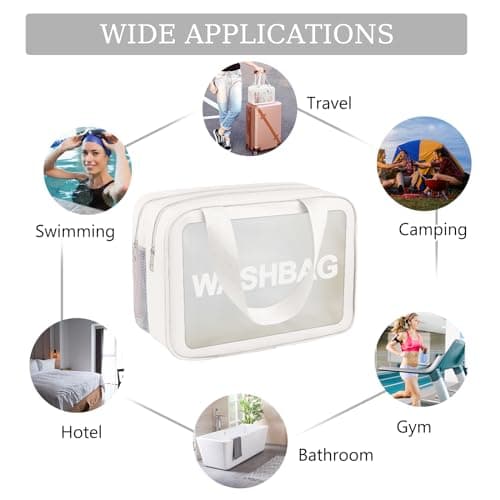 Clear Toiletry Bag, Wet Dry Separation PVC Makeup Cosmetic Bag, Large Capacity PVC Wash Bags with Handles for Women Girls White — view 6