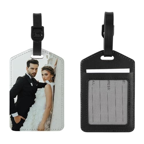 LA HUATE Personalised Photo Suitcase Tag, Faux Leather Luggage Tag, ID Tag, Address Tag, Name Tag for Travel Bag, Suitcase, Travel Accessories, Triangle