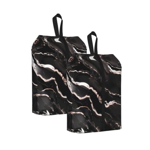 Black Rose Gold Marble Print Waterproof Shoe Bag Travel Bag with Carry Strap Storage Bag Versatile Cosmetic Bag-2pcs