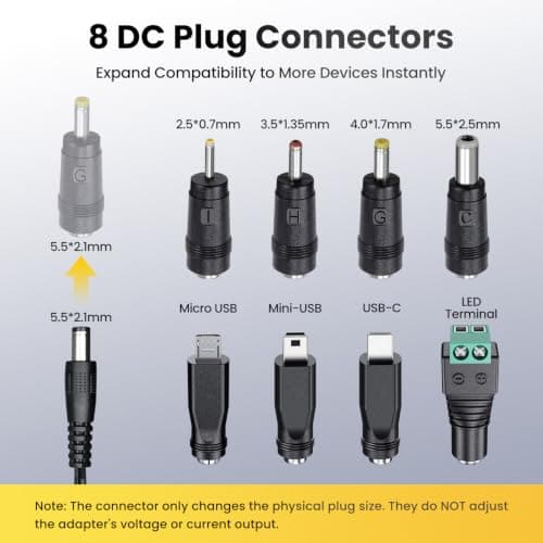 UKCA Certified 5V 1A 1000mA 5W Power Supply Adapter with 8 Tips (1.8M Cord), 5V 0.5A 0.8A Transformer, AC DC Switching Adapter for Radio, LED Light, Turntable, Baby Monitor, Router, and More — view 3
