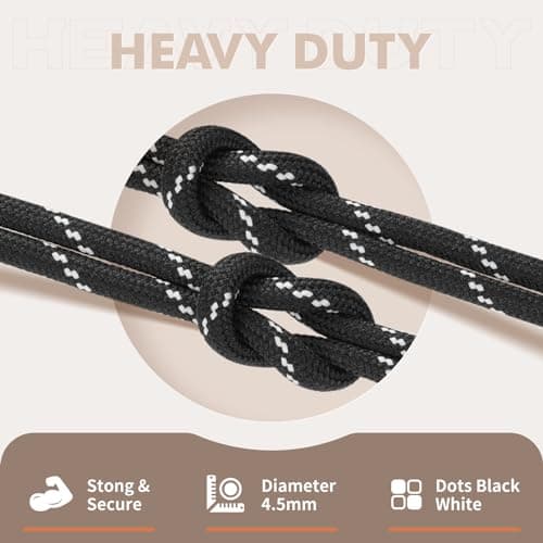 Stepace Round Shoelaces [2 Pairs] Heavy Duty Boot Shoe Laces for Hiking Work Boots Black White-120(Dots) — view 2